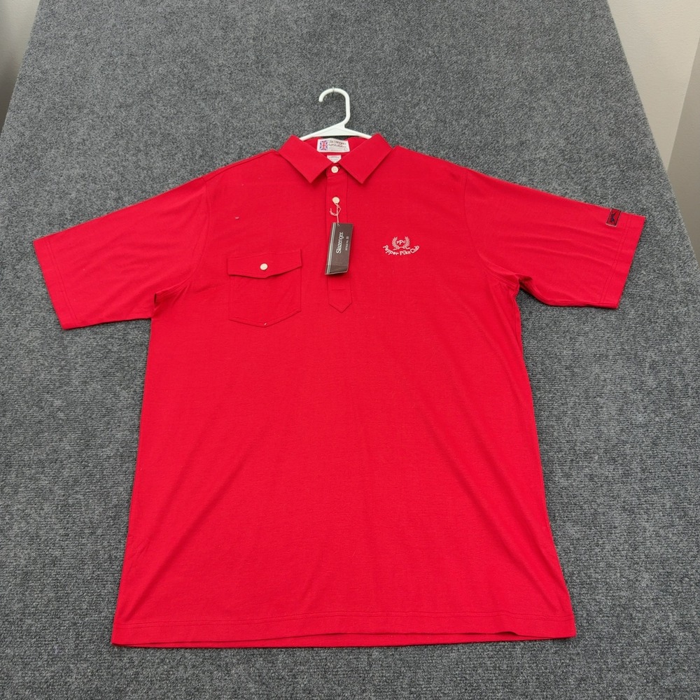 Vintage Slazenger Polo Shirt Mens L Red Cotton Lisle Pepper Pike Club Golf Sport